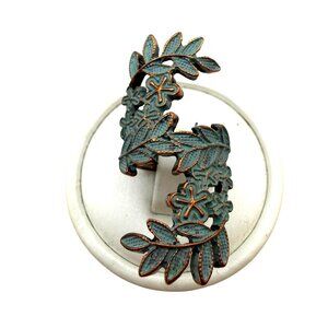 Boho Copper Floral Wrap Ring Teal Patina Leaf Statement Ring Size 7 Wide Band